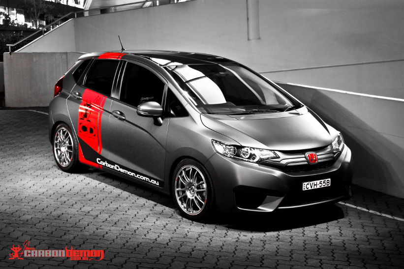 Honda Jazz modified with matte vinyl wrap  Carbon Demon 4