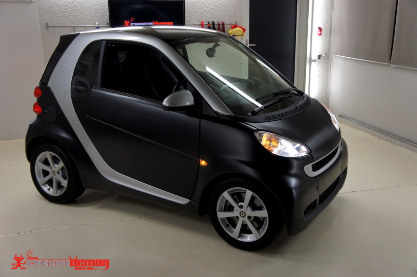 Matte Black Smart Fortwo Car Vinyl Wrap By Carbon Demon