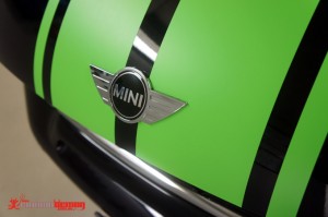 Matte green stripes on Mini Cooper